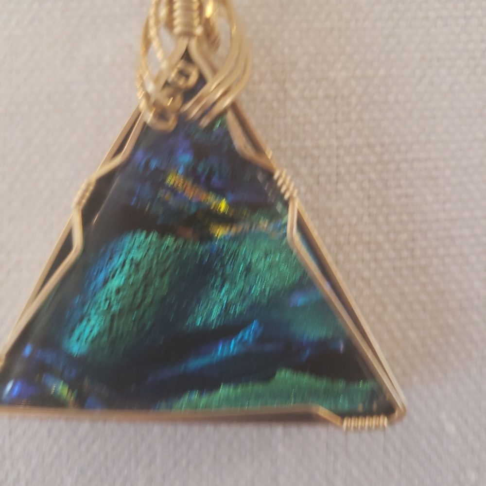 Dichroic glass handmade Large pendant 18" gt necklace emerald green GORGEOUS!!!
